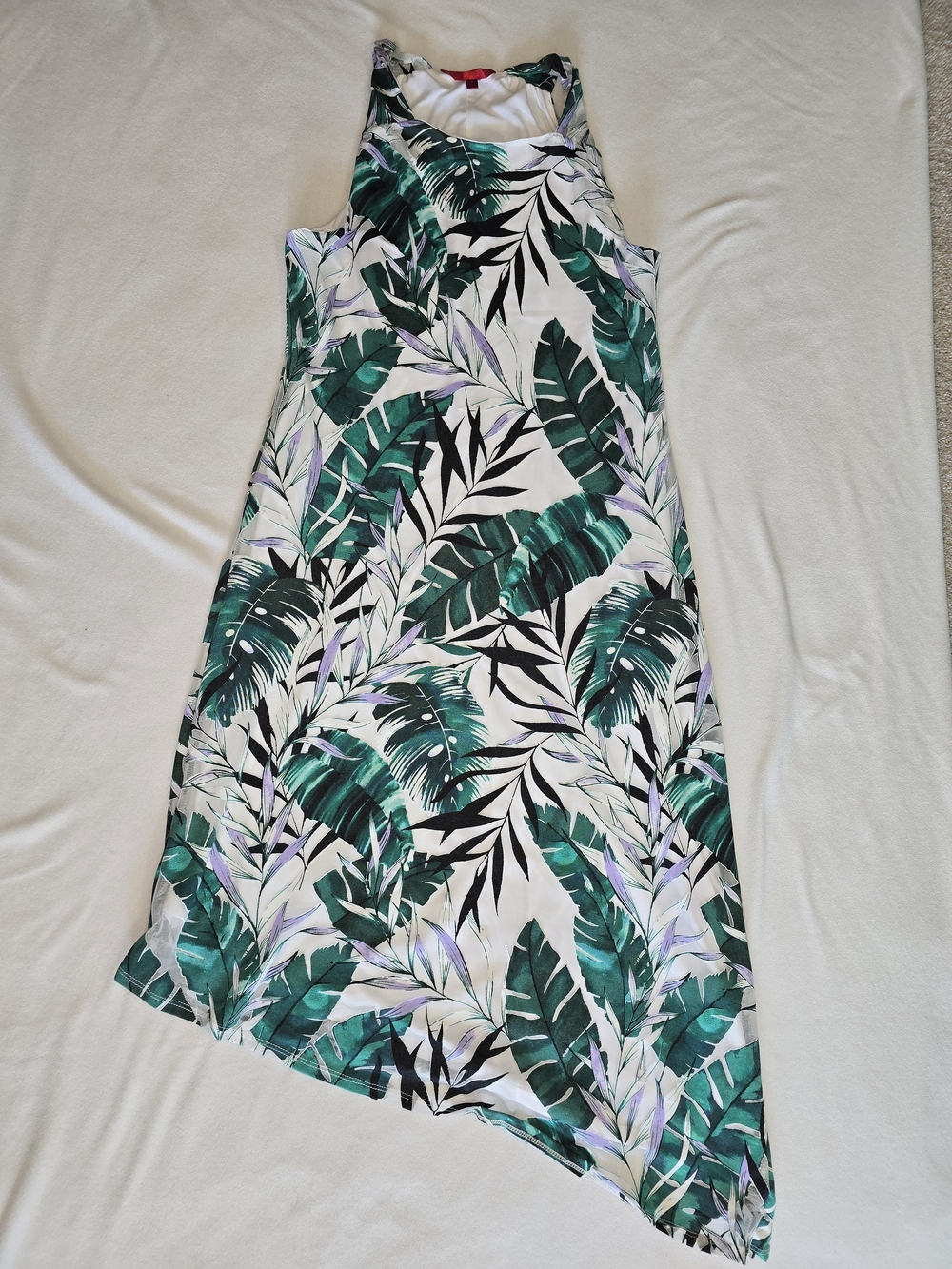 Jennifer Lopez Green Tropical Leaf Asymmetrical Dress